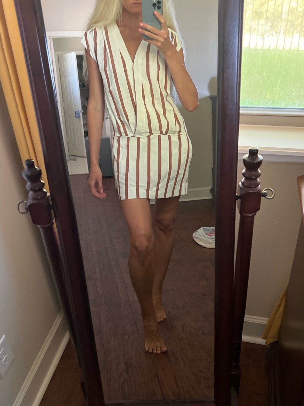 Zara Cream Mini Dress with Rust Stripes